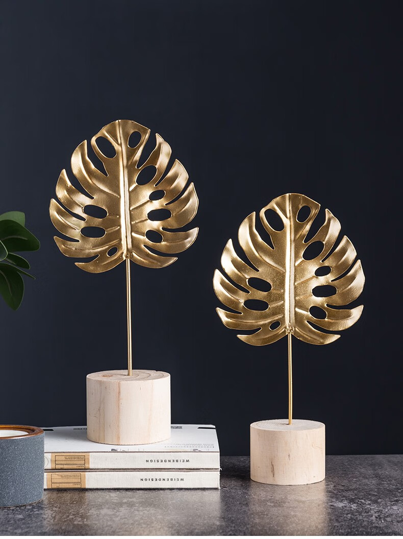 北欧金色轻奢创意金属叶子小摆件样板间电视柜玄关酒柜摆设工艺品