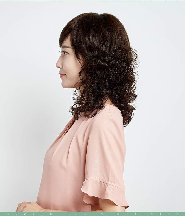 长发全真人发丝大波浪长卷发羊毛卷中老年妈妈真发深棕色全真发递针顶