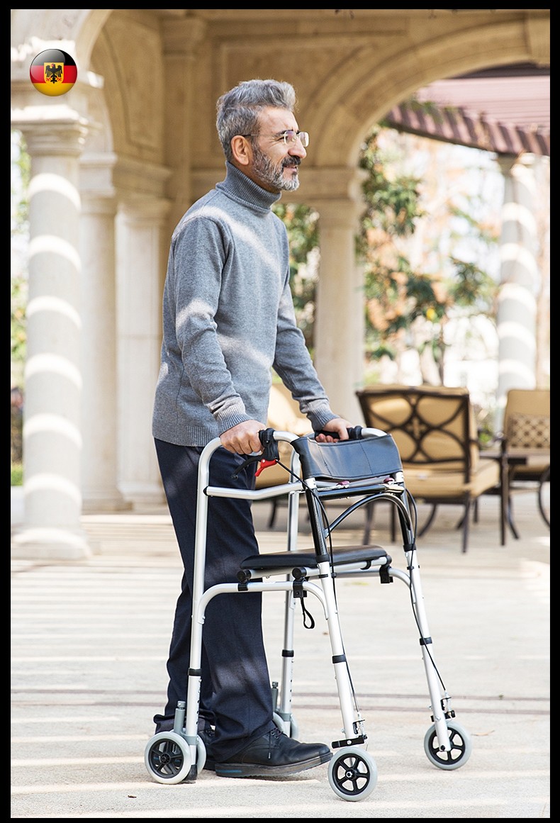 拐杖助行器老人带轮带座老年人学步车助步器四轮车手推车带手刹康复