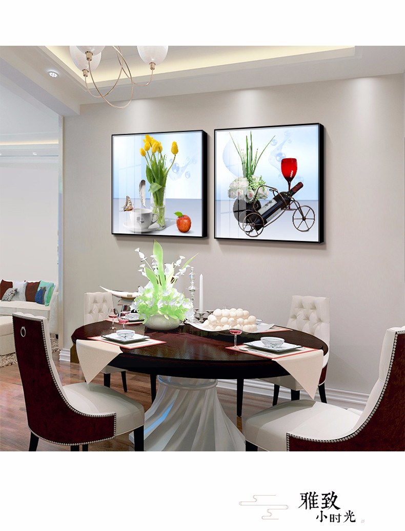 逸杰餐厅装饰画现代简约饭厅挂画晶瓷画餐厅墙面装饰壁画两联饭厅墙壁