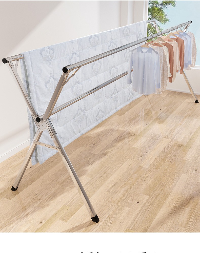 晾衣杆凉衣服双杆架子x型挂衣架神器经典镀锌20米可伸缩不带加固杆袜