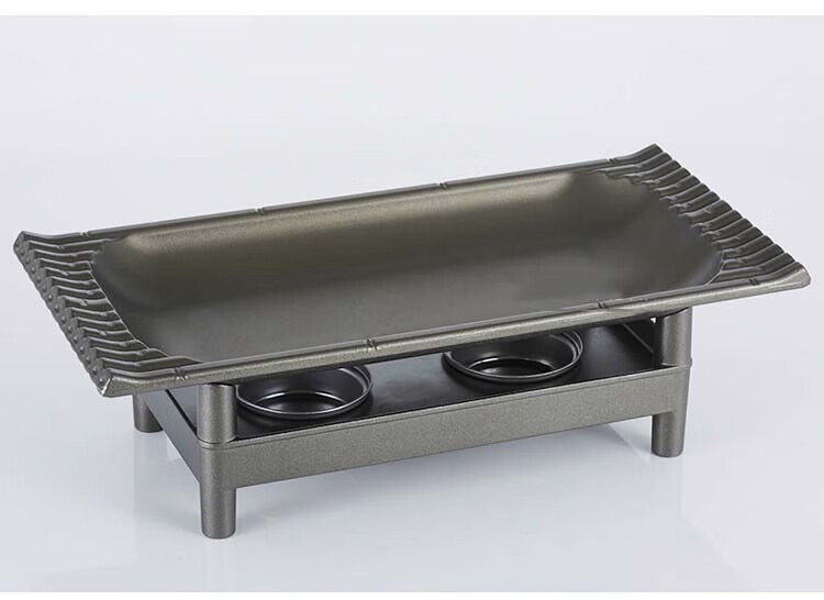 创意不粘烤鱼炉日式竹筏烤炉酒精炉铝陶板烤鱼盘烧烤烤串保温盘 长方