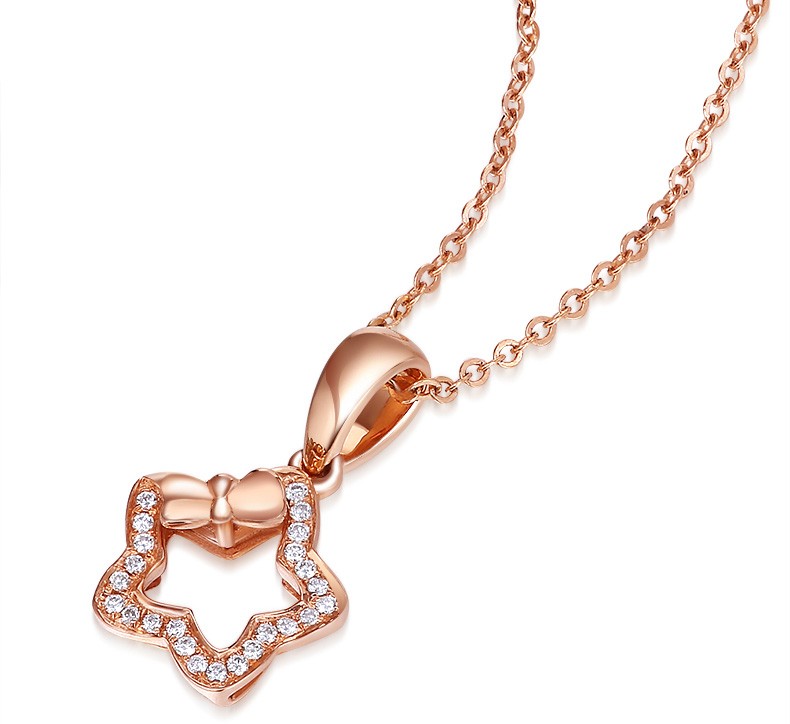 法卡曼轻奢品牌18k金钻石吊坠蝴蝶结玫瑰彩金镶钻五角星形项坠hello