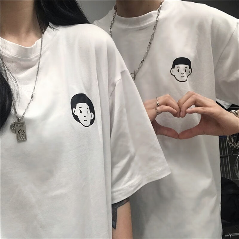 伦奥妮超火cec短袖女2020新款韩国ins趣味头像印花白色t恤情侣休闲