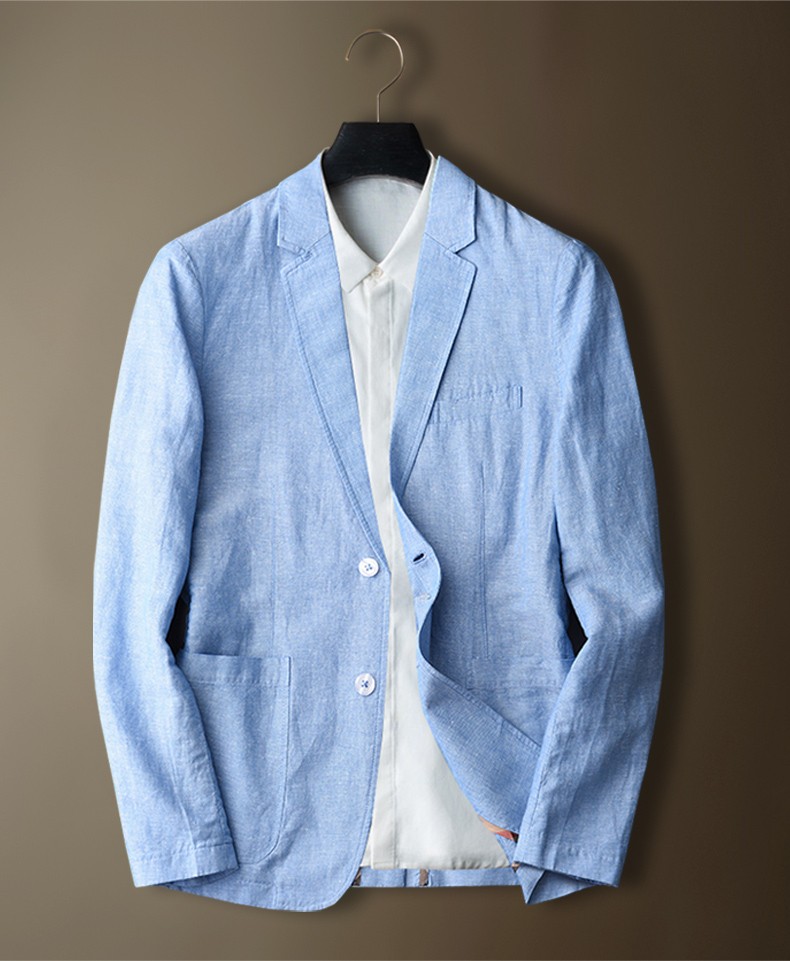 亚麻西服男韩版修身青年时尚休闲小西装外套春季新款棉麻粗布上衣 hx