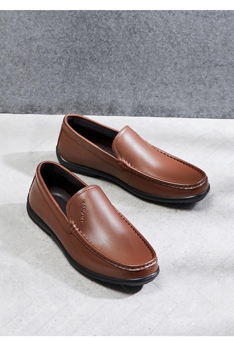 康奈皮鞋男士新款商务休闲鞋圆头套脚乐福鞋轻质一脚蹬男鞋18201017