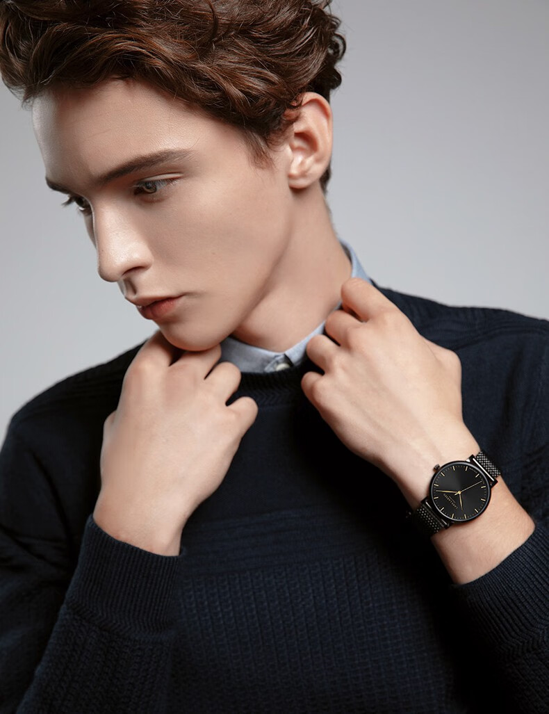 larslarsen拉尔森丹麦品牌时尚黑盘男士手表简约石英表防