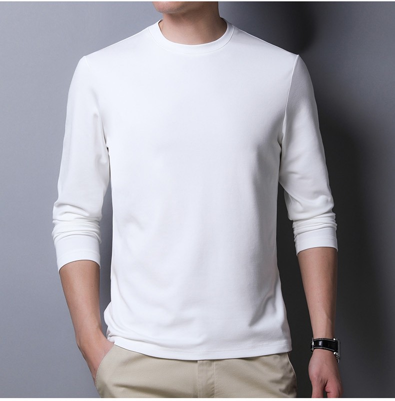权旗官方品牌 长袖t恤男圆领简约休闲2020春季新款含桑蚕丝打底衫男t