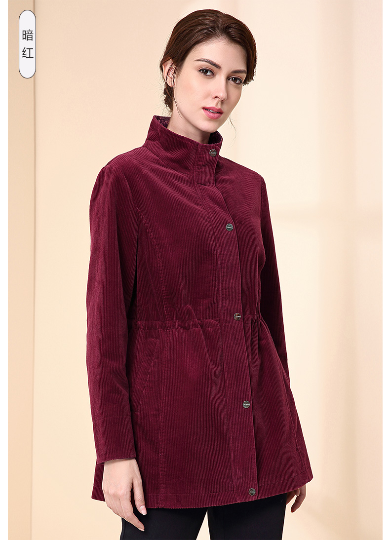 米兰登秋冬新款中老年女装妈妈装灯芯绒外套粗绒纯棉中长款加厚大码wj