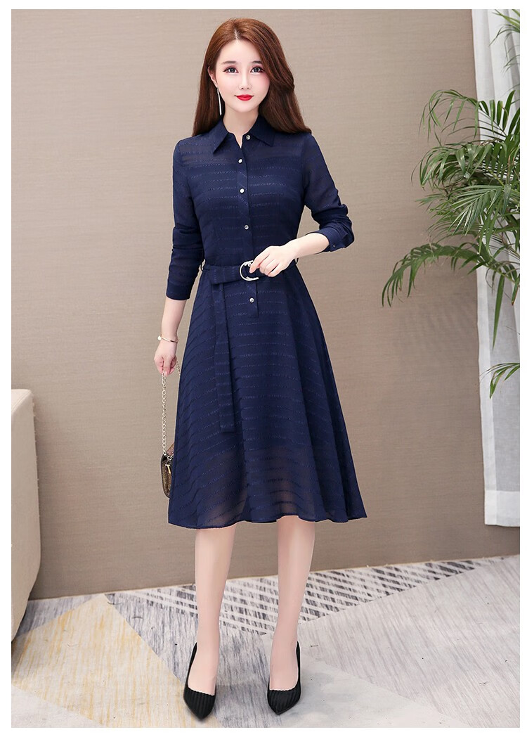 介陌连衣裙春秋2019新品韩版雪纺衫长袖大码女装中年妈妈装上衣女士胖