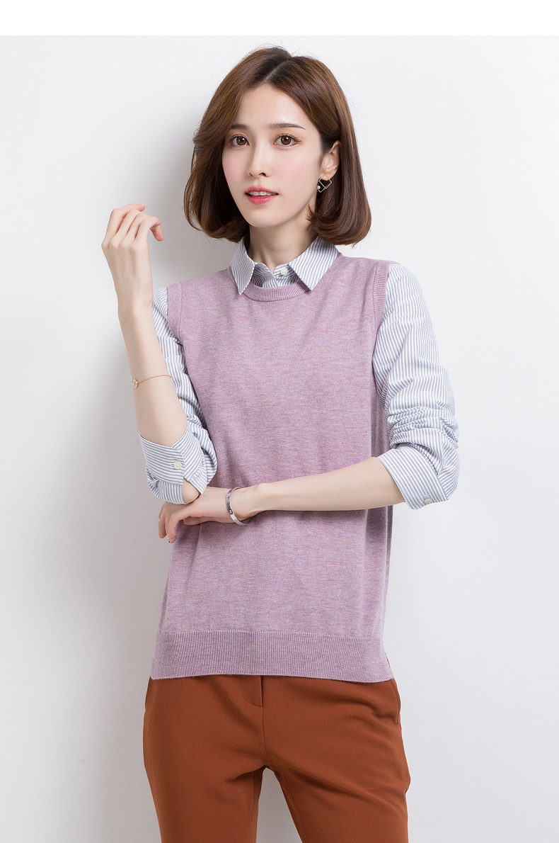 恒源祥毛衣背心女春秋新款100%纯羊毛圆领针织毛线马甲无袖毛衫 中灰