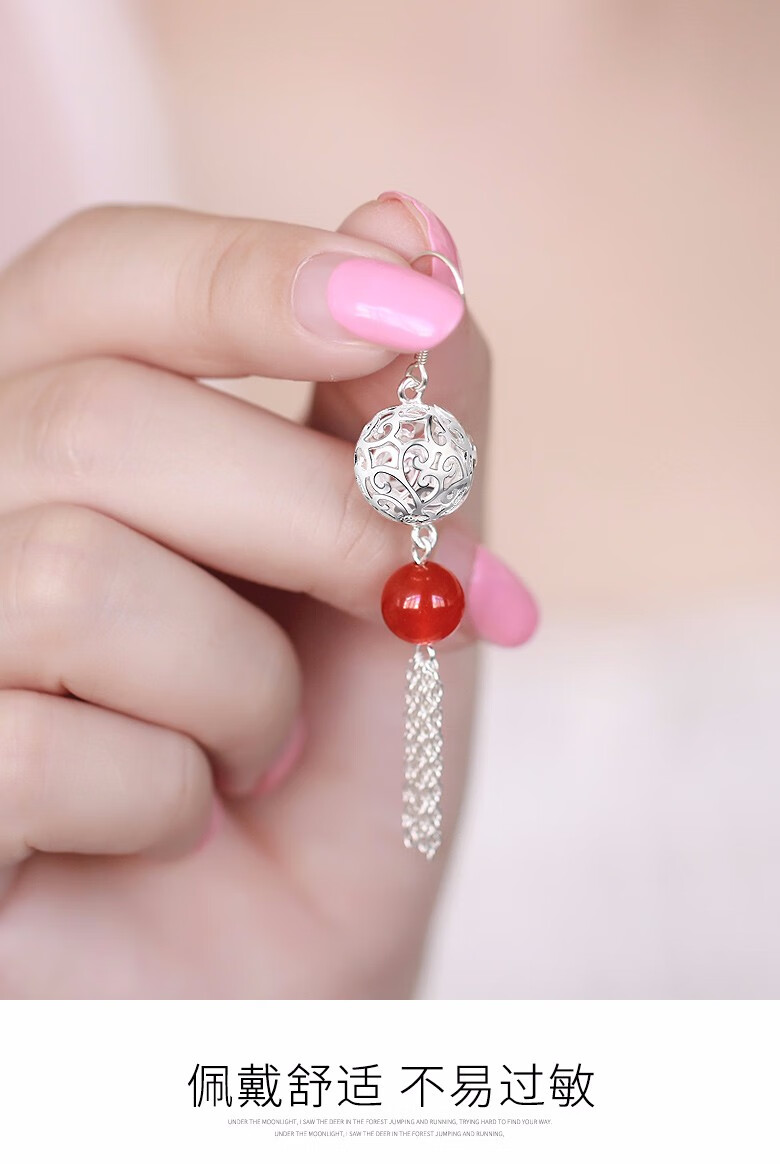 么么猫925银古风耳环宫铃耳钉流苏长款耳坠步摇国风配饰耳线银耳环女
