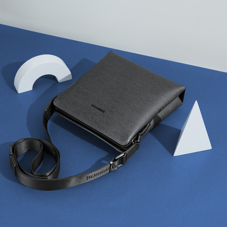 bosssunwen便捷出行商务休闲男士单肩包牛皮大容量斜跨竖款日字男式包