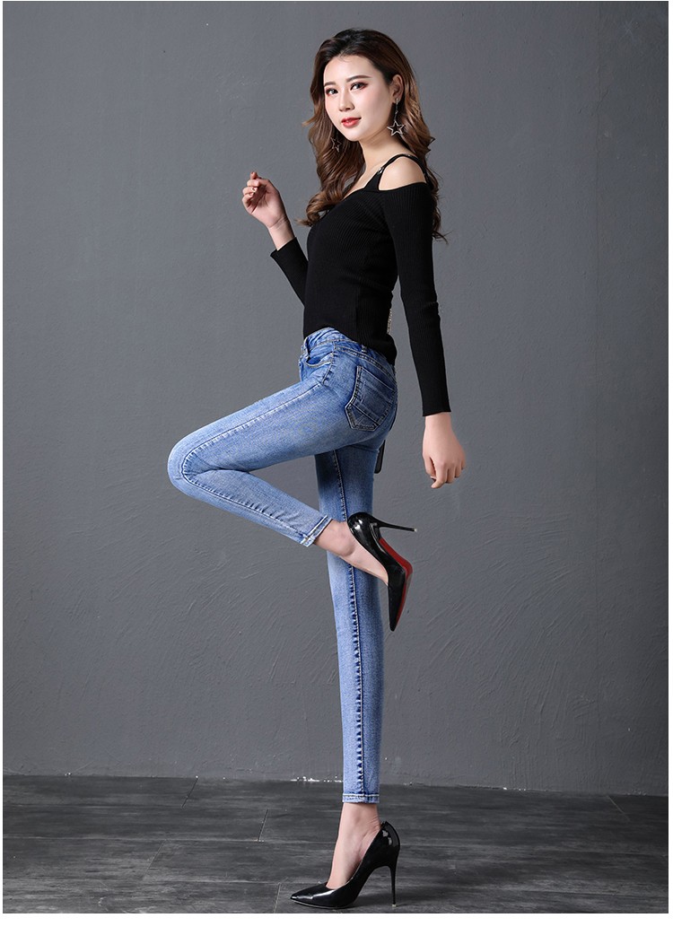 安狄悠 高腰牛仔裤女小脚2020春季新款韩版女装高腰修身显瘦小脚铅笔