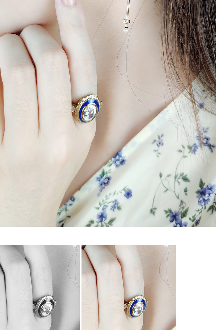 arte艾尔蒂 crowning glory戒指 925纯银镀金色 白色晶钻 搪瓷涂层