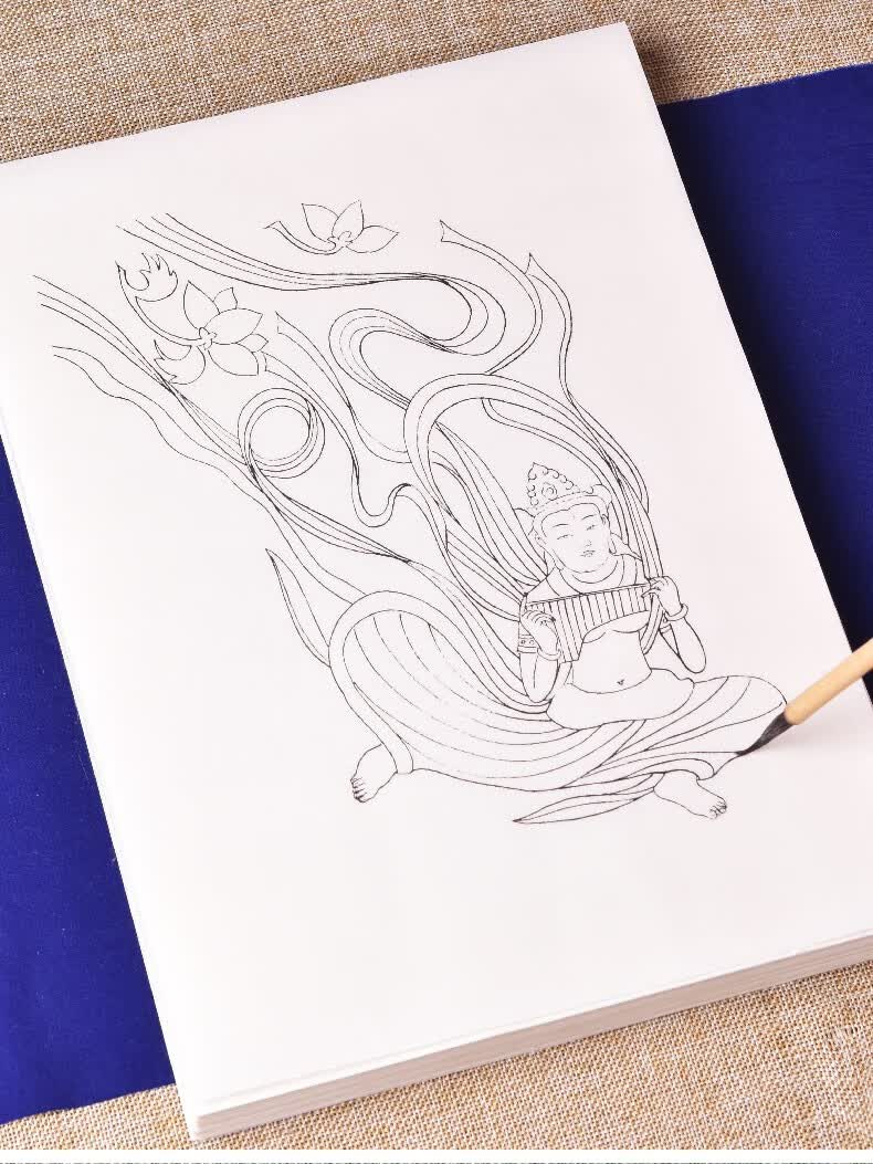 臻言工笔画白描底稿手绘敦煌壁画飞天百图人物仕女线描初学者美术基础