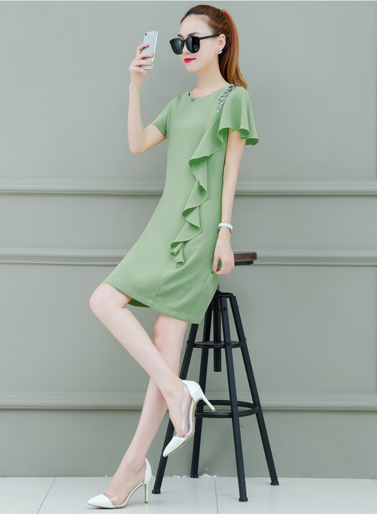 纤衣良品2020春夏装新款春夏季女装潮港风时尚圆领短袖修身显瘦连衣裙