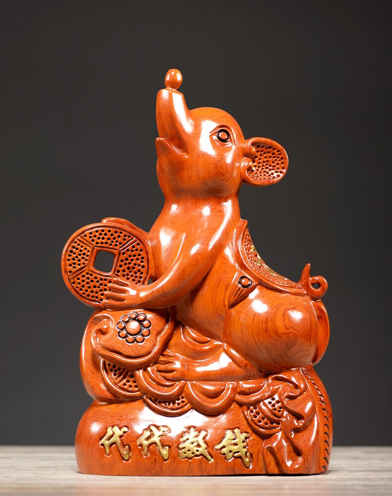 曹堂花梨木雕鼠摆件十二生肖木质老鼠家居装饰实木创意金钱鼠工艺礼品