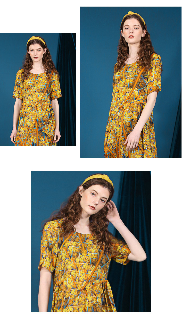 帕罗paluopo 女装印花中国风名族缎面100%真丝连衣 深黑灰 m