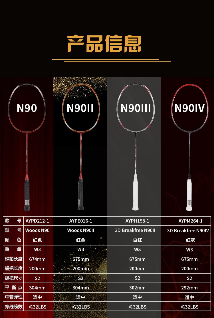 李宁n90系列拍n90 n90ii n90iii n90iv 谌龙战拍羽毛球套装 4支没有拍