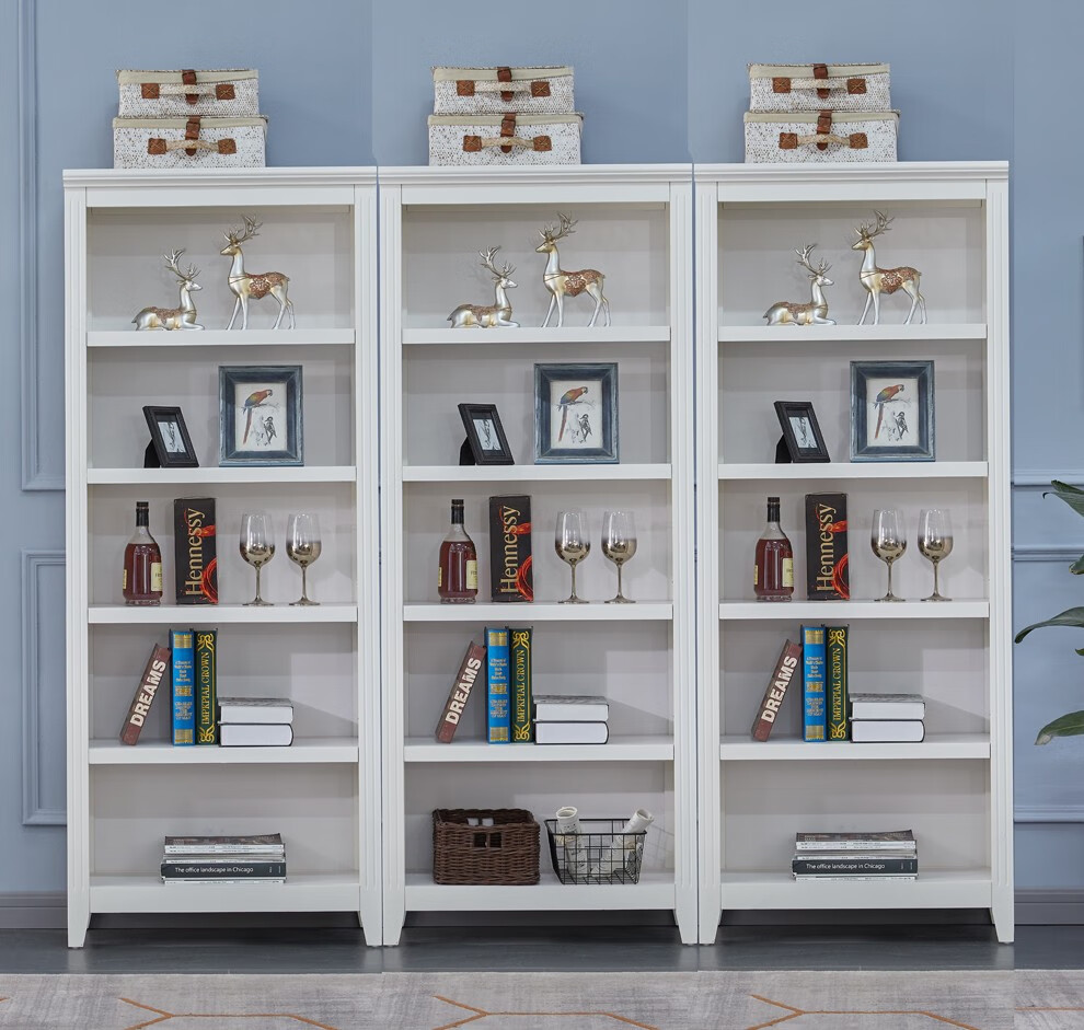 柜书架储物架多层置物柜多功能白色烤漆学生书柜展示柜 五层白色72cm