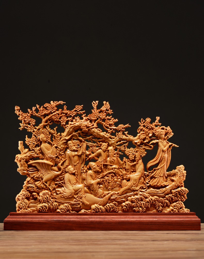 曹堂太行崖柏木雕八仙过海摆件实木家居装饰品根雕工艺品商务送礼佳品