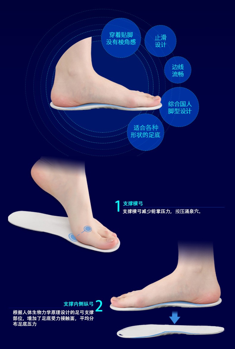 敏斯特扁平足矫正鞋垫运动跑步足弓支撑减震鞋垫足弓垫矫正鞋垫足部