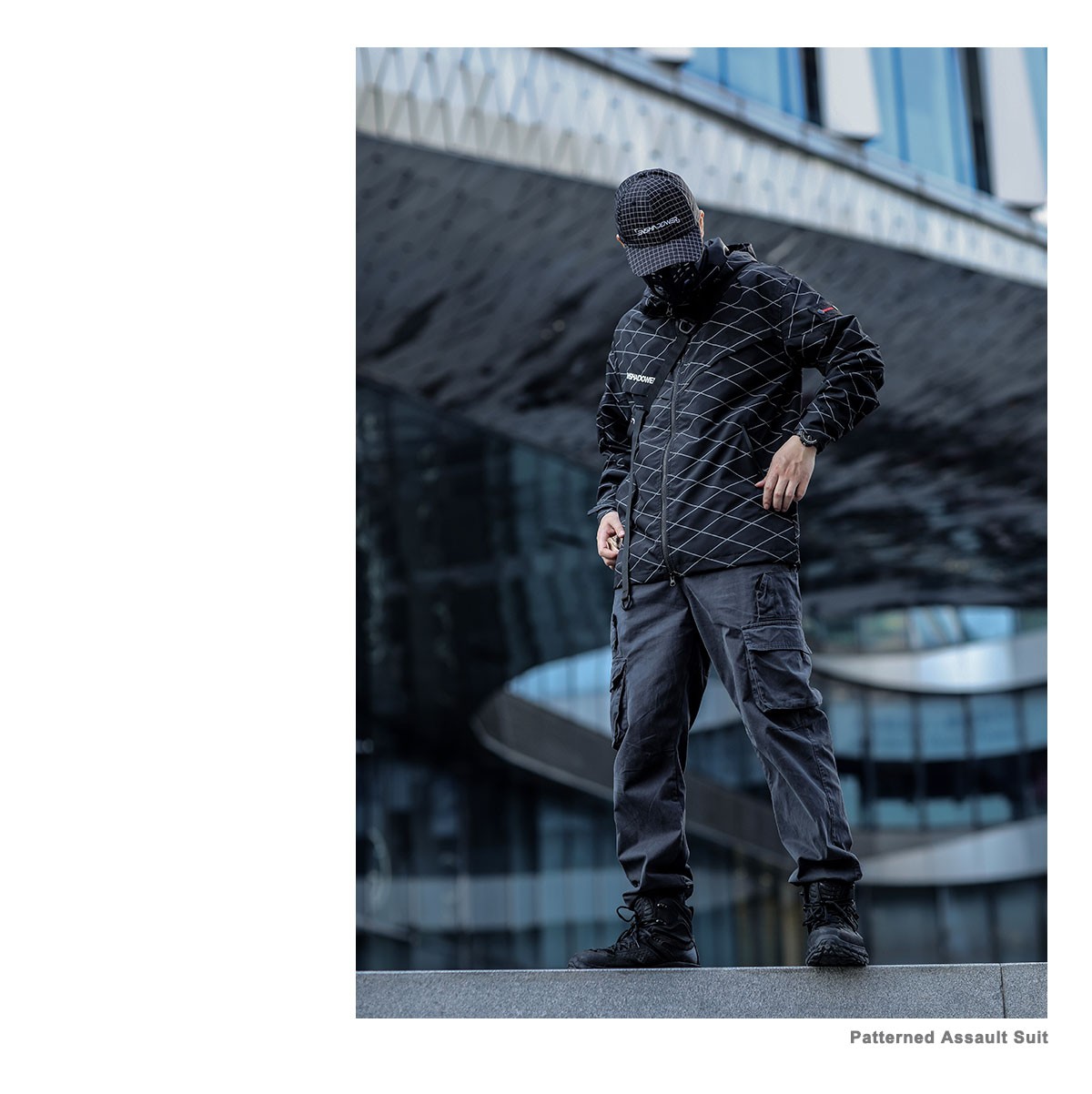 enshadower隐蔽者菱格纹冲锋衣外套男国潮机能风连帽春秋宽松夹克