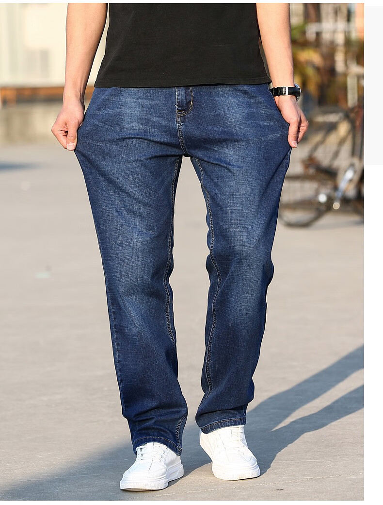 潮酷胖胖熊牛仔裤男宽松直筒裤 2020春夏季薄款弹力大码休闲牛仔长裤