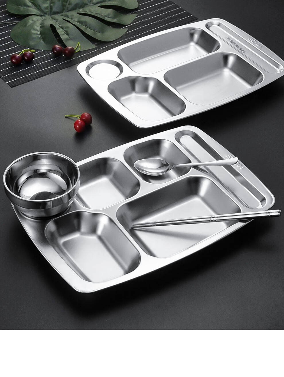 温朵娜304不锈钢快餐盘长方形成人学生食堂分餐盘分格五格六格加厚