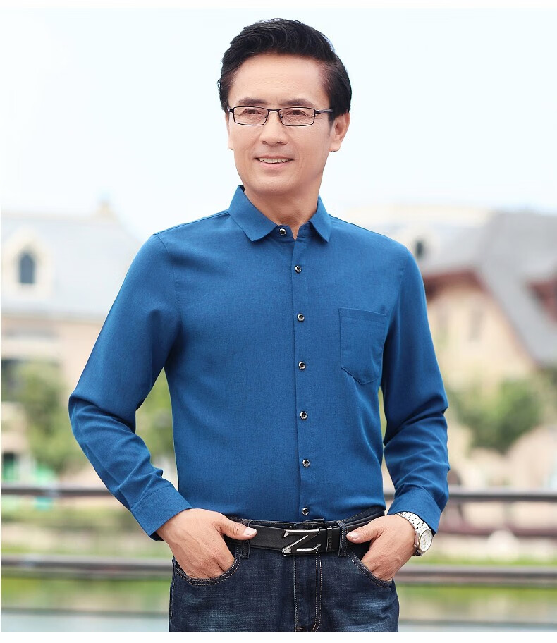 俞兆林中老年男装长袖衬衫男40岁50爸爸装春装休闲中年男士衬衣老人寸