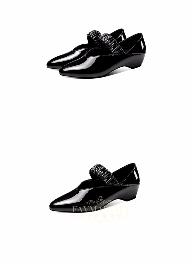 法玛莎品牌粗跟单鞋女2019春季新款休闲真皮鞋子奶奶鞋浅口内增高妈妈