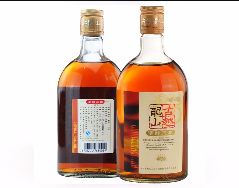 绍兴黄酒古越龙山清醇三年500ml一瓶共3瓶装半甜可泡阿胶可自饮