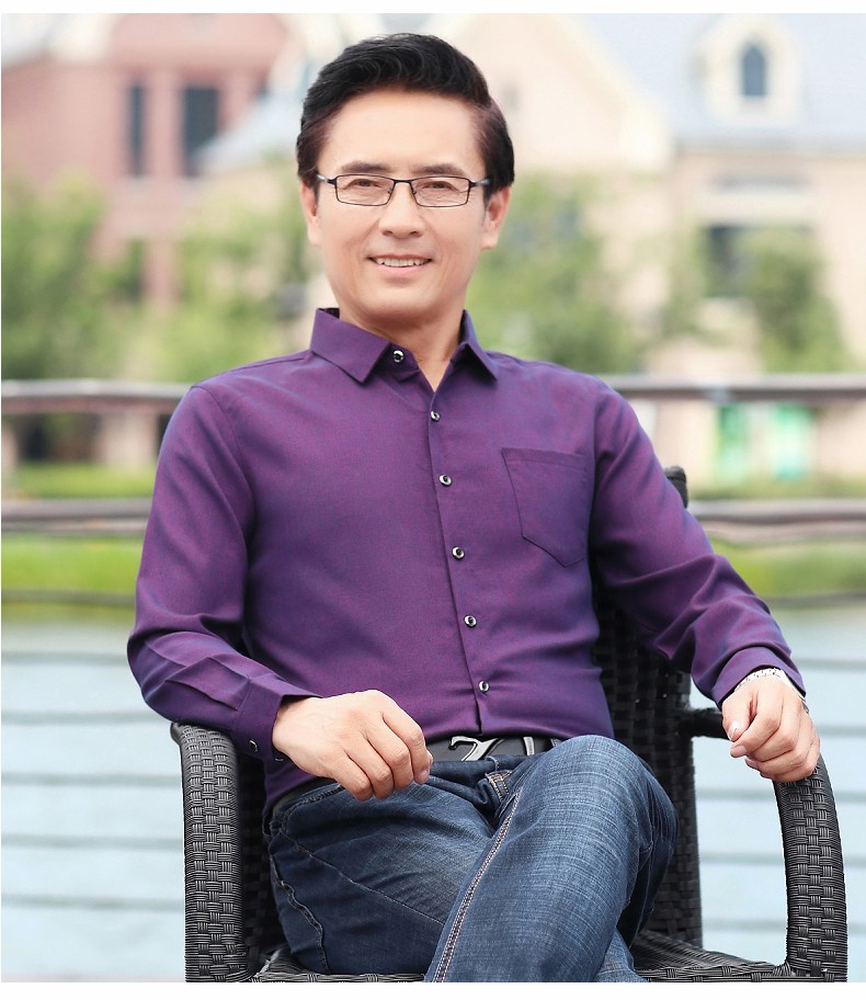 俞兆林中老年男装长袖衬衫男40岁50爸爸装春装休闲中年男士衬衣老人寸