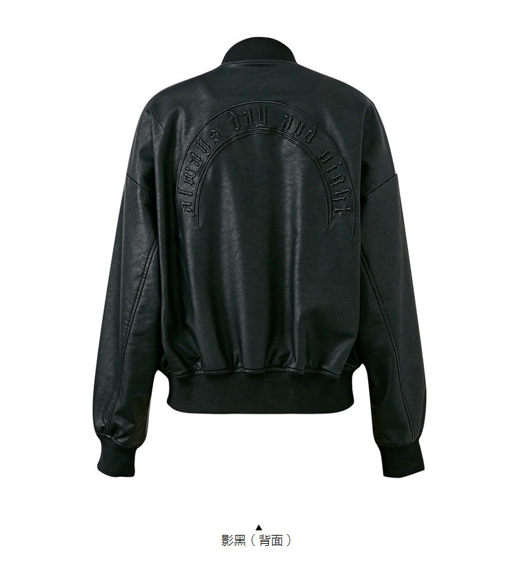 【机车短款皮衣】春季女外套女潮流时尚后背绣字女士夹克女士 影黑 l