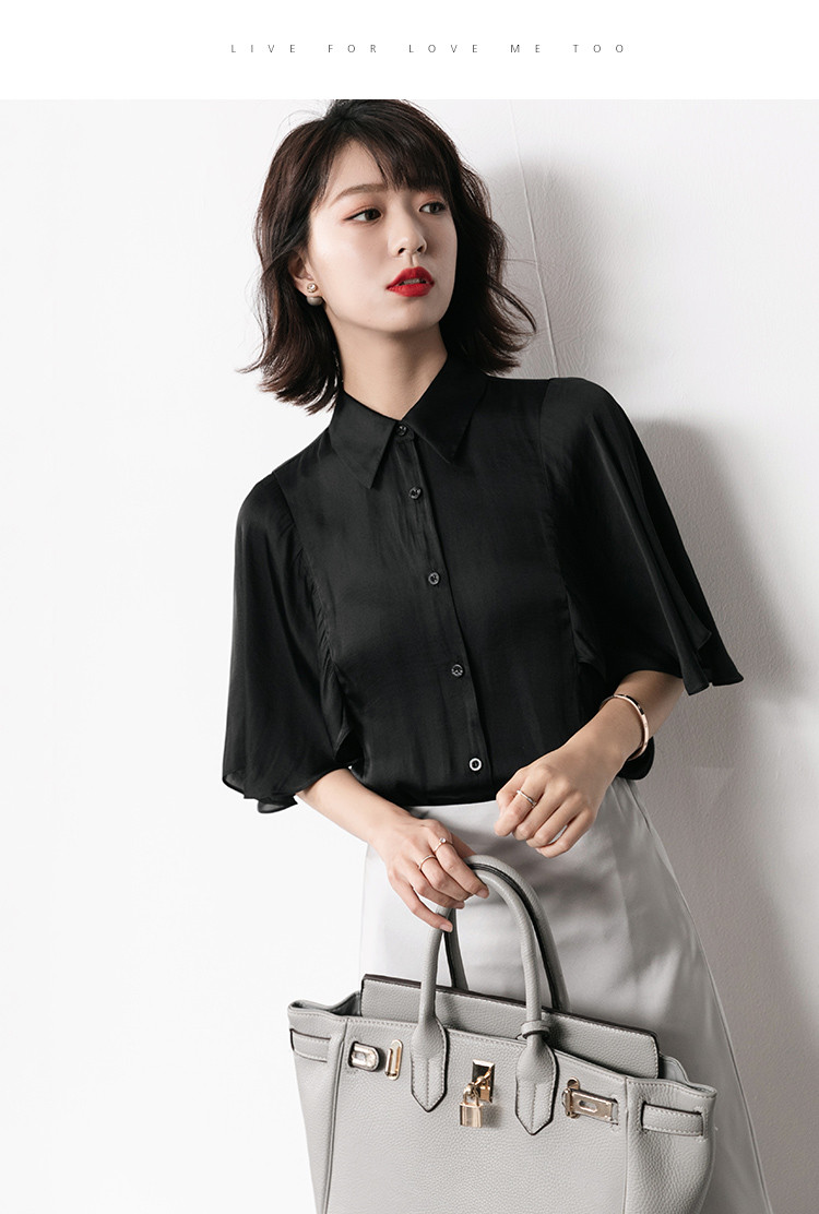mt 2020夏季新品设计师原创休闲袖口荷叶边喇叭袖衬衫女 黑色 m