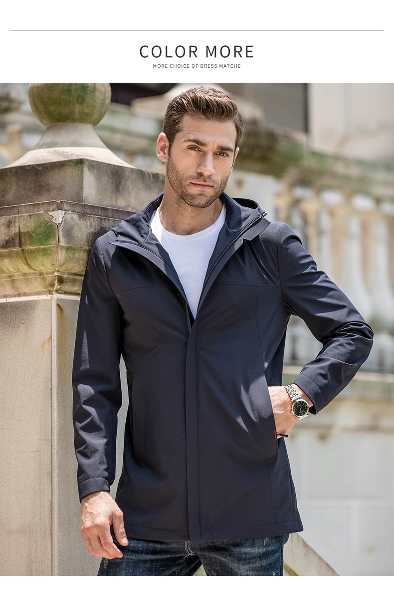 纪诗哲(gievszhe)品牌男装连帽风衣男2020新款商务休闲中长款连帽中年