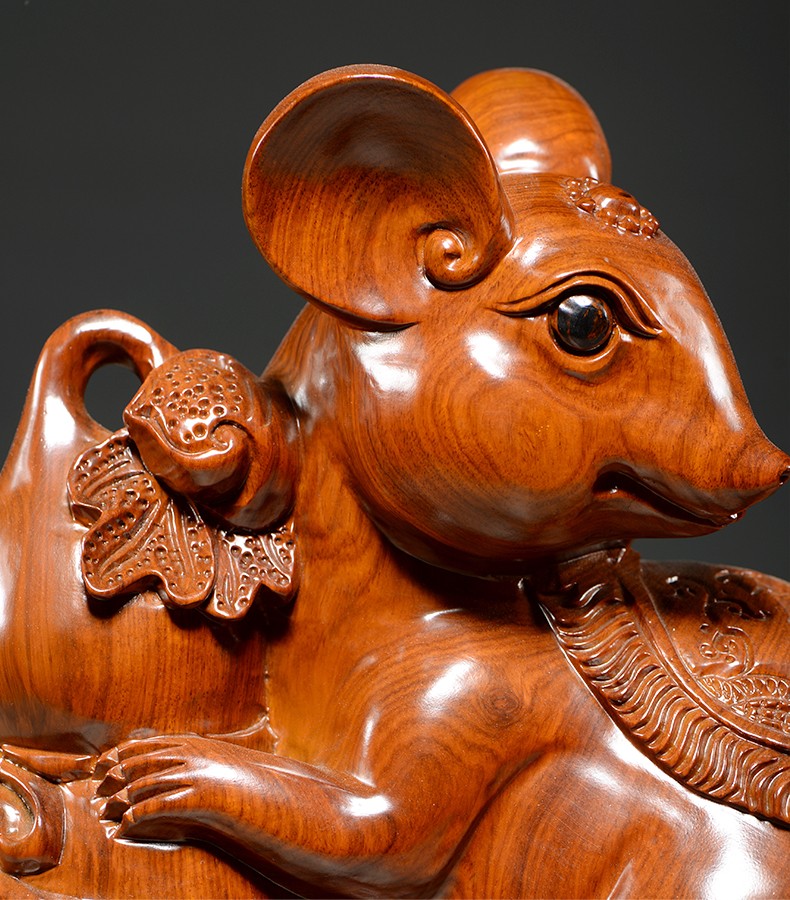 刺史花梨木雕老鼠摆件可爱实木雕刻家居装饰寓意动物生肖鼠红木工艺品