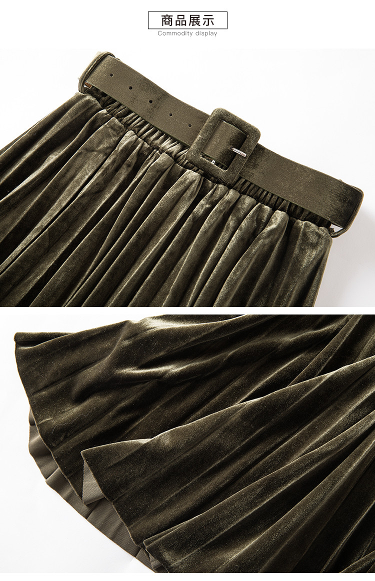 裁写caixie 【2019秋冬新款】复古百搭百褶半身裙质感丝绒半截裙 香槟