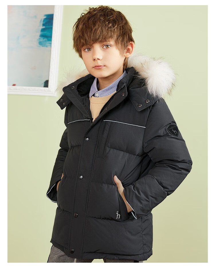 hazzys品牌童装哈吉斯男童中长款羽绒服冬季新品中大童时尚运动拉链衫
