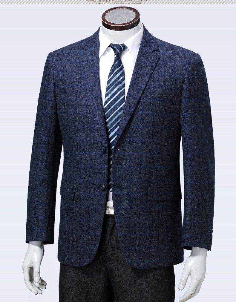 西服男中年商务休闲格子单西潮男士大码修身免烫单件西装结婚礼服伴郎