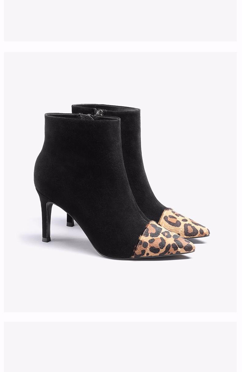 时装女靴高跟细跟色非秋冬新款磨砂尖头短靴女真皮马丁靴子女d498p 浅