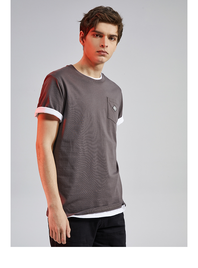 黑鲸hlajeans简约贴袋装饰短袖t恤男2020夏季新品实用短t 中灰48 165