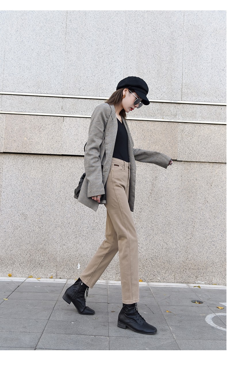 雪沐蓉 牛仔裤女宽松直筒裤2020年春秋季新款米白色