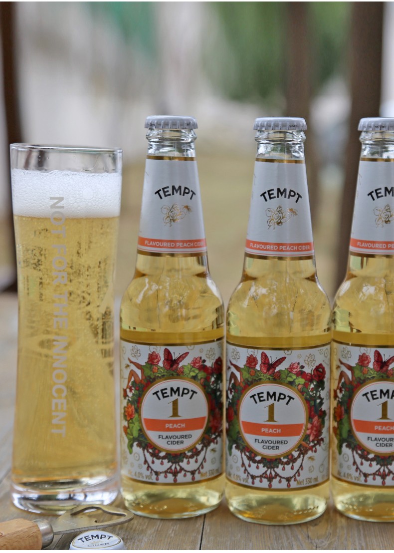 诱惑tempt啤酒丹麦进口啤酒精酿啤酒诱惑系列西打酒诱惑1号蜜桃味330