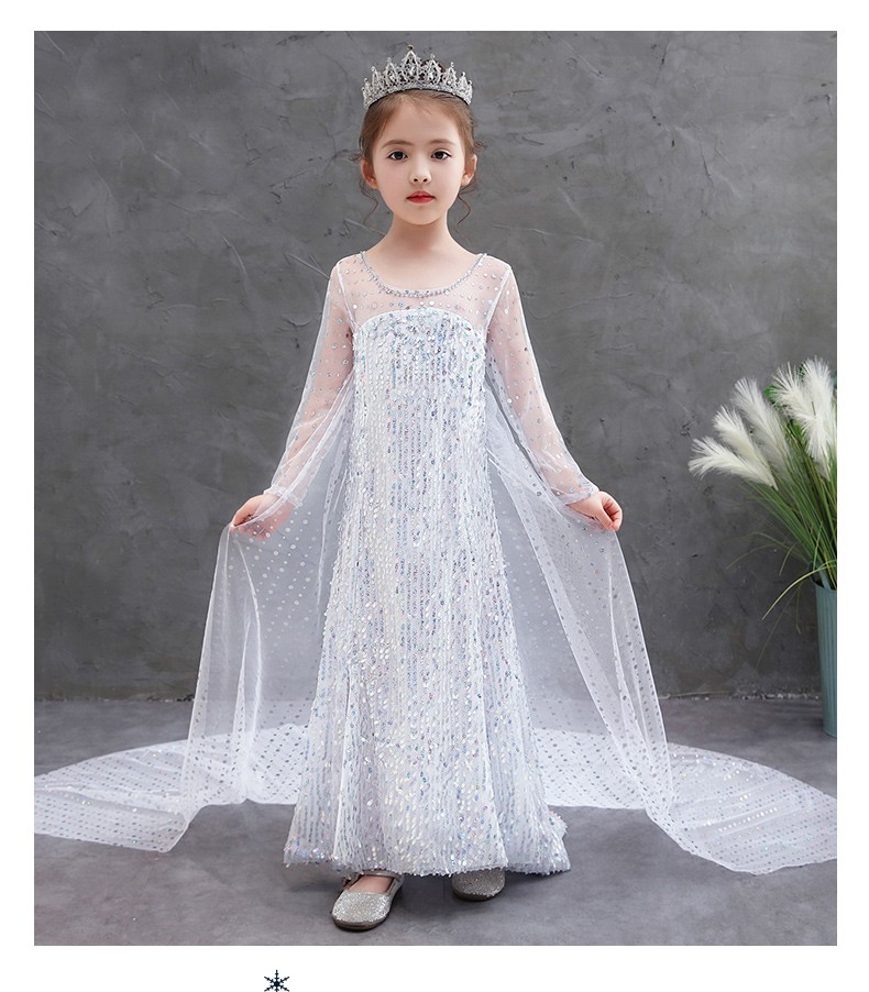 冰雪奇缘2爱莎公主裙艾莎白色生日礼服裙子春夏款女童连衣裙爱莎衣服
