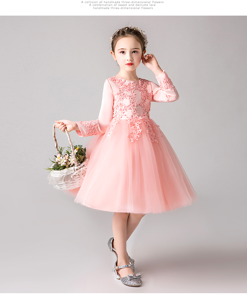 小风车彩虹蕾丝秋冬长袖儿童公主裙花童长裙女童礼服裙钢琴表演出服大