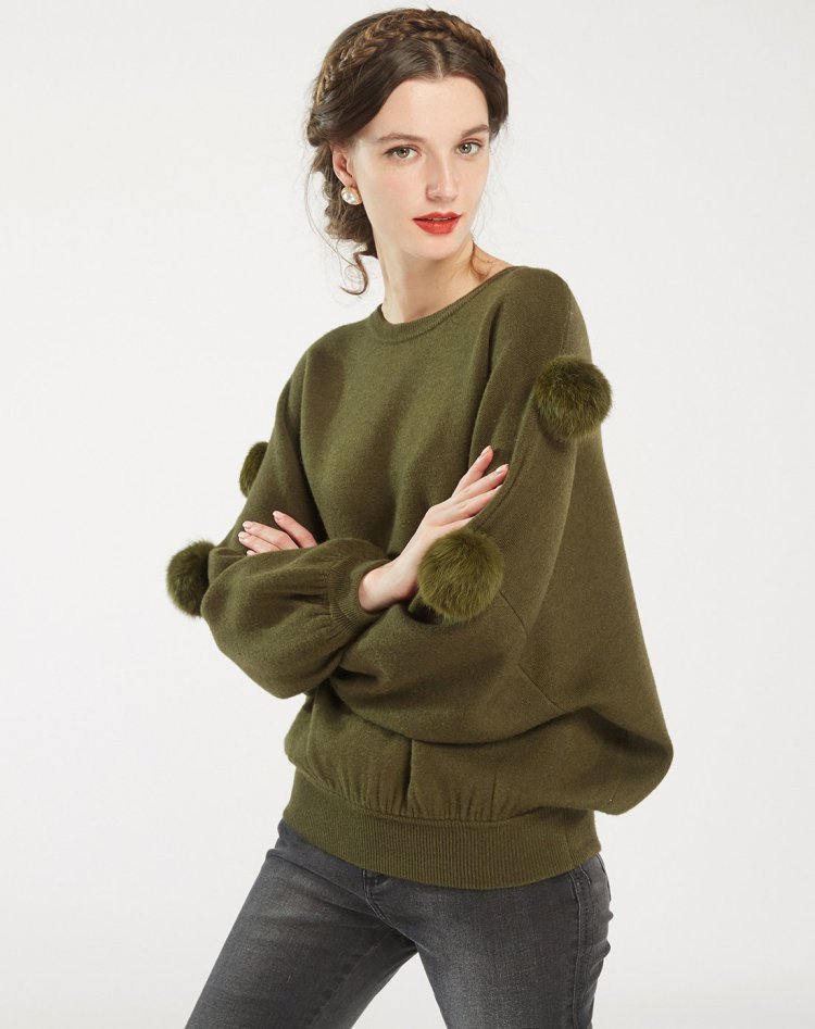 artka 阿卡【直降】*球落*笼袖优雅大气羊毛混纺毛衣 森林绿 m