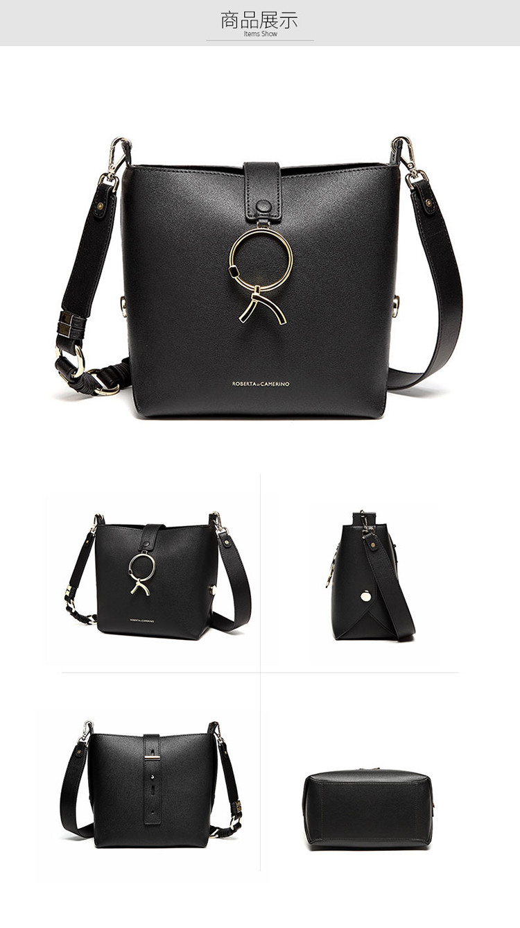 诺贝达roberta di camerino 品牌r形吊饰时尚休闲牛皮女包水桶包斜