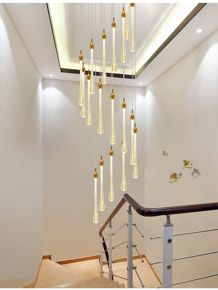 与善楼梯间水晶灯轻奢别墅客厅大吊灯创意简约现代转角楼梯长吊灯水晶